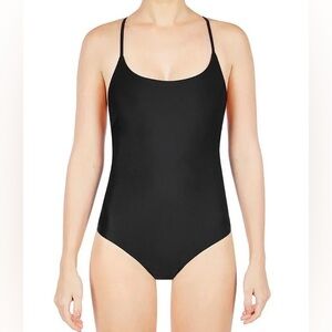 Matteau BLACK Women's Cross Back One Piece Maillot Swimsuit, US 4